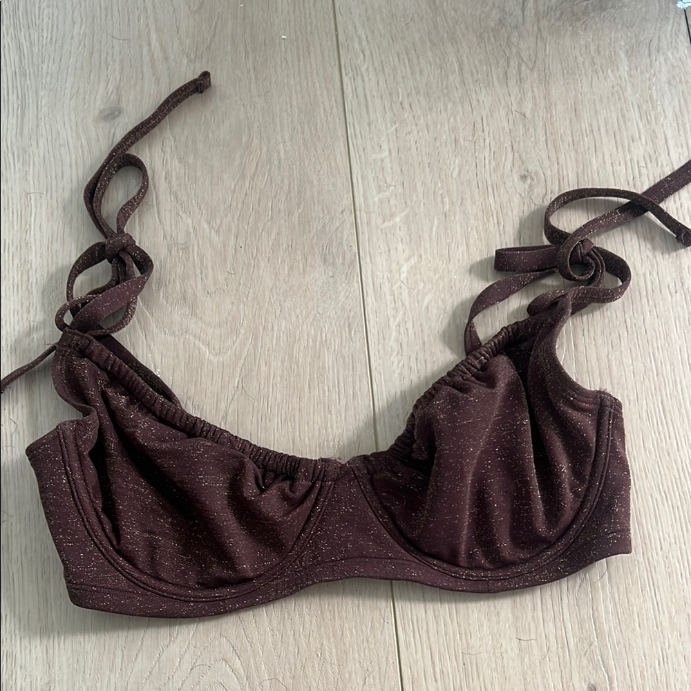 Abercrombie curve love Brown Glitter Tie-Strap Bikini